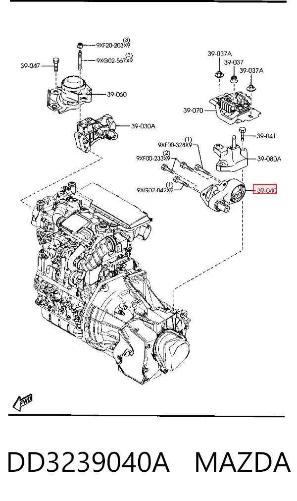 Coxim (suporte) traseiro de motor DD3239040A Mazda