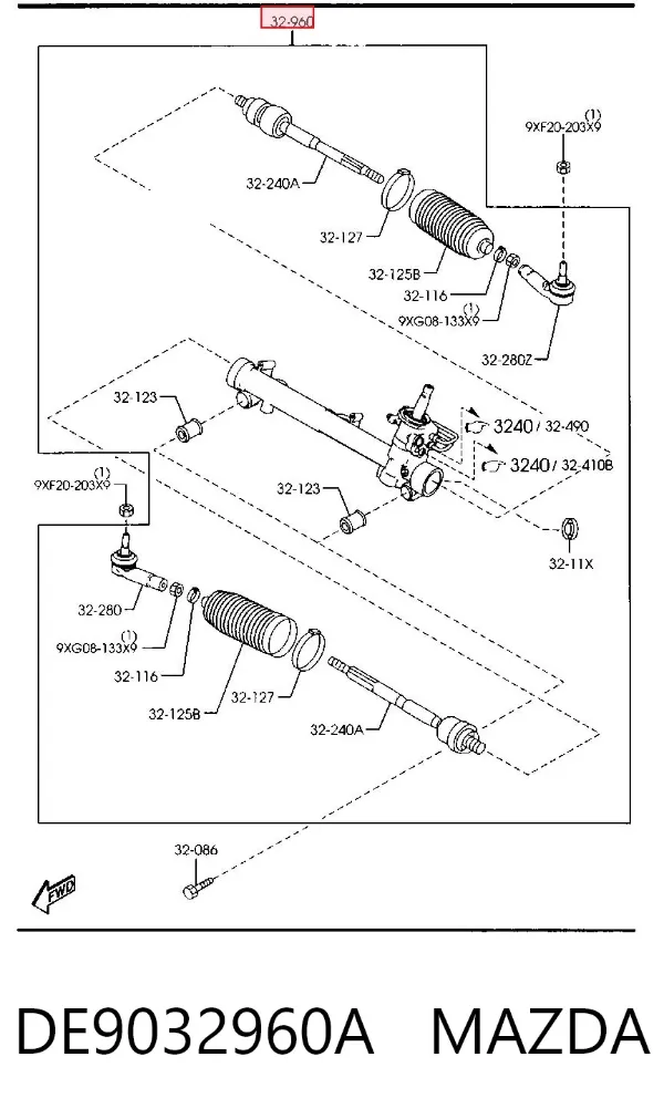 Cremalheira da direção DE9032960A Mazda