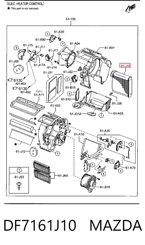 Vaporizador de aparelho de ar condicionado DF7161J10 Mazda