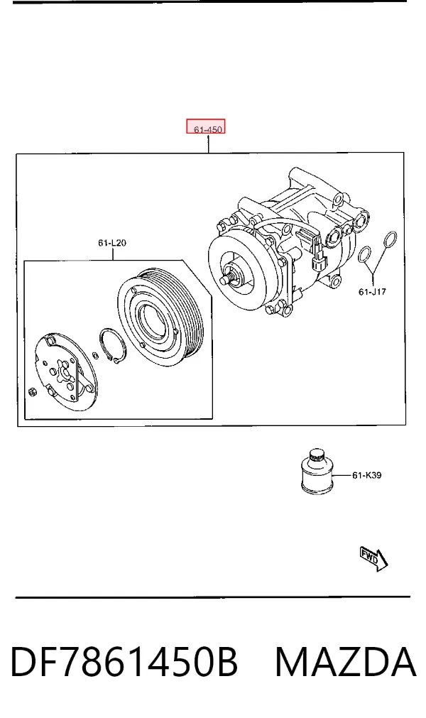 Compressor de aparelho de ar condicionado DF7861450B Mazda