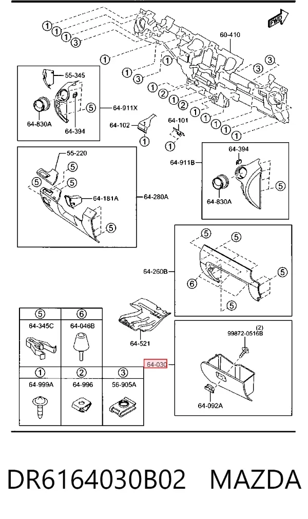Caixa para porta-luvas (porta-luvas) DR6164030B02 Mazda