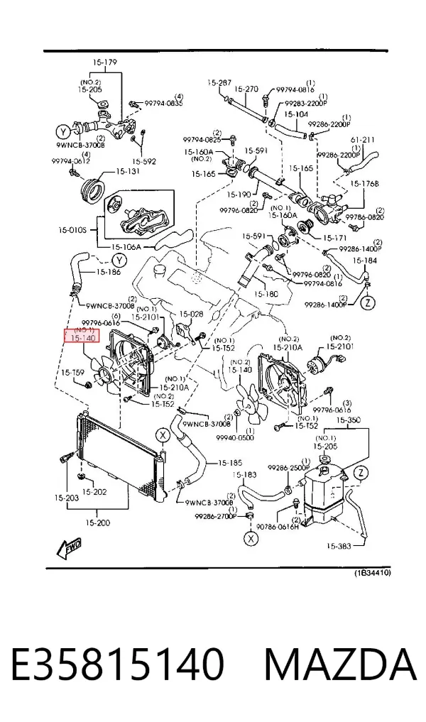 Motor de ventilador do sistema de esfriamento E35815140 Mazda