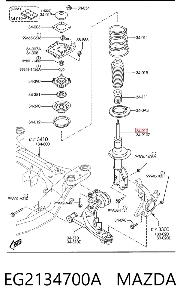Amortecedor dianteiro direito EG2134700A Mazda