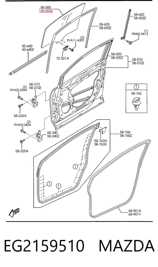 Vidro da porta dianteira esquerda EG2159510 Mazda