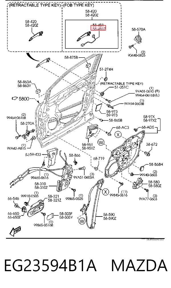 Botão de acionamento de fecho da porta dianteira esquerda EG23594B1A Mazda