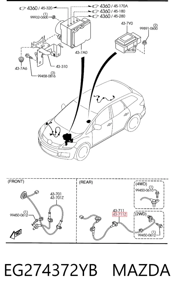 Sensor ABS traseiro esquerdo EG274372YB Mazda