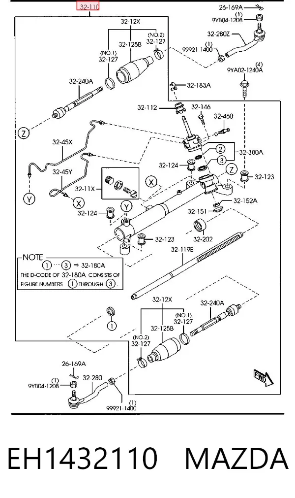 Cremalheira da direção EH1432110 Mazda