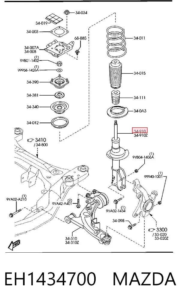Amortecedor dianteiro direito EH1434700 Mazda
