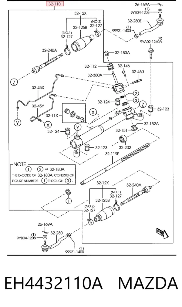 Cremalheira da direção EH4432110A Mazda