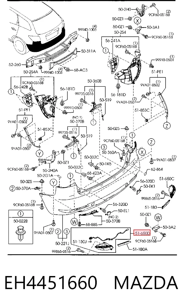 Lanterna de nevoeiro traseira esquerda EH4451660 Mazda