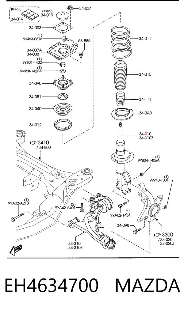 Amortecedor dianteiro direito EH4634700 Mazda