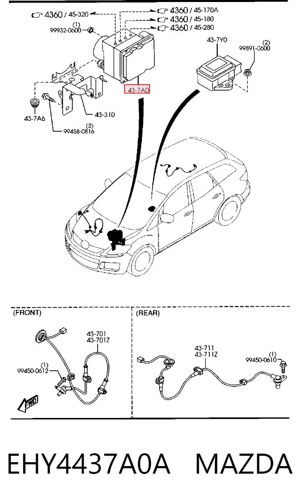 Unidade hidráulico de controlo ABS EHY4437A0A Mazda