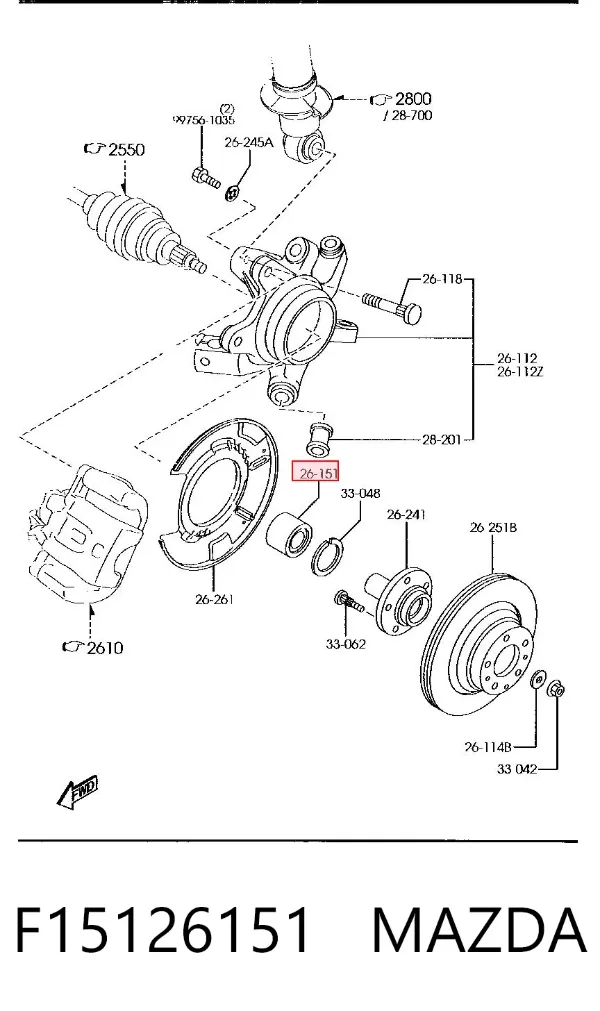 Rolamento de cubo traseiro F15126151 Mazda