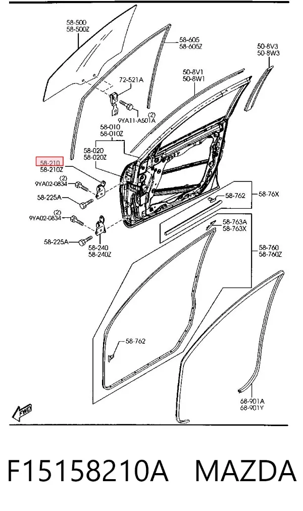 Gozno da porta dianteira esquerda F15158210A Mazda