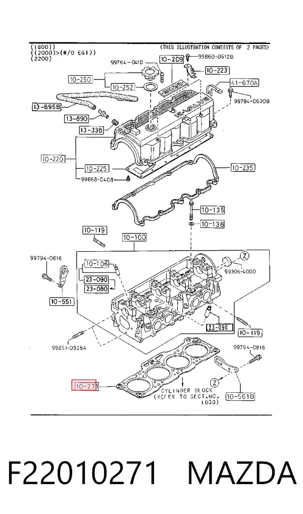 Vedante de cabeça de motor (CBC) F22010271 Mazda