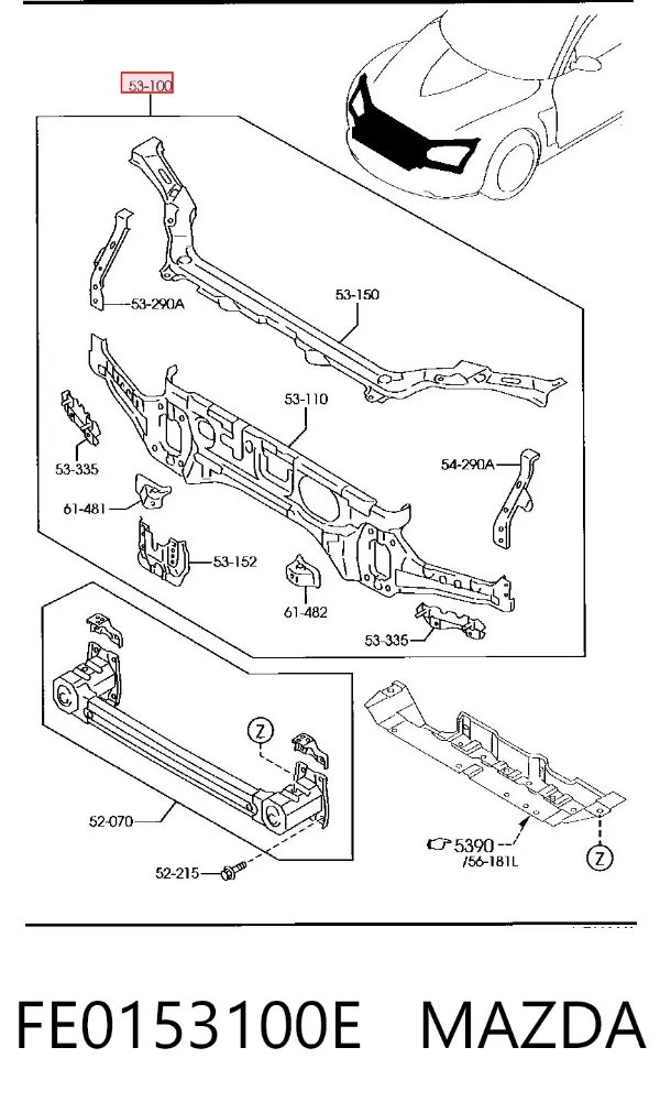 Suporte do radiador montado (painel de montagem de fixação das luzes) Mazda RX-8 SE