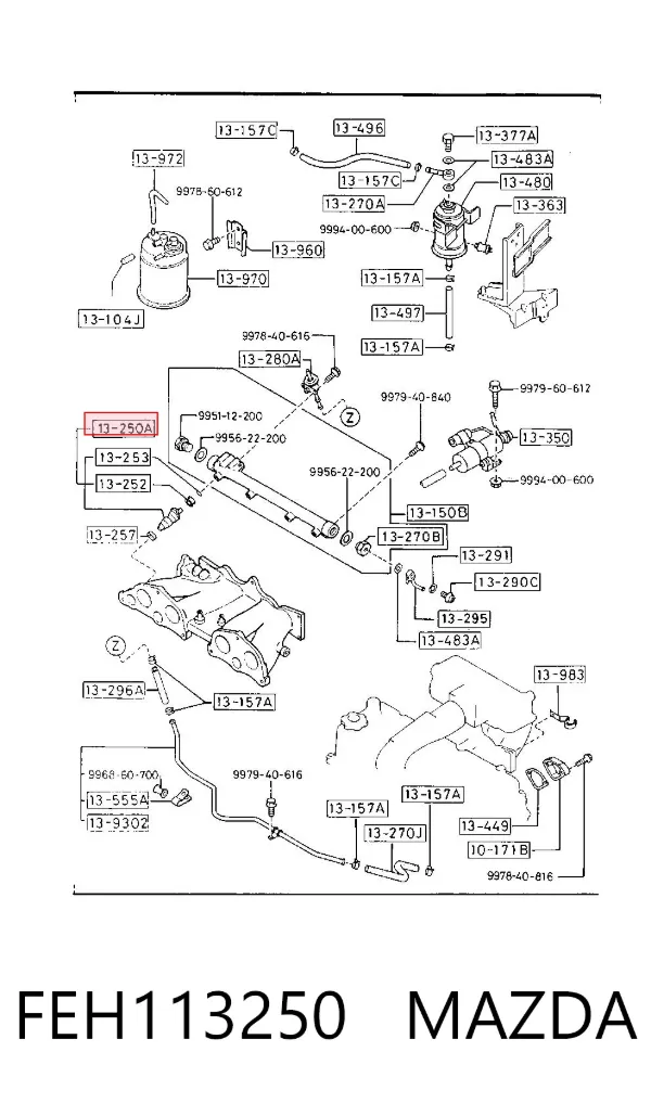 Injetor de injeção de combustível FEH113250 Mazda