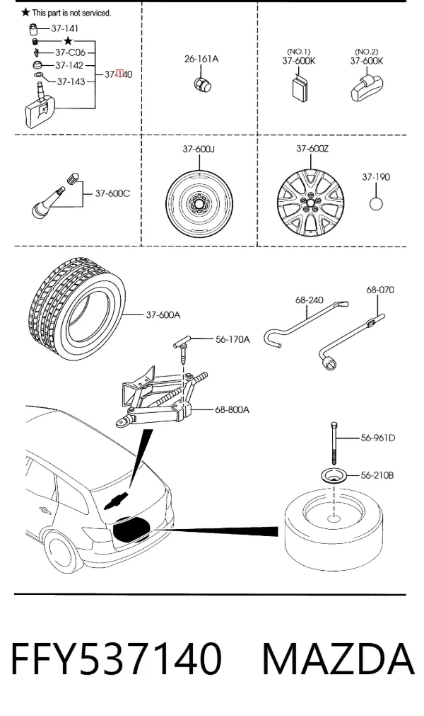 Sensor de pressão de ar nos pneus FFY537140 Mazda