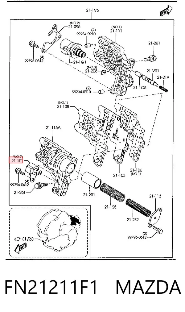 Solenoide da Caixa Automática de Mudança FN21211F1 Mazda