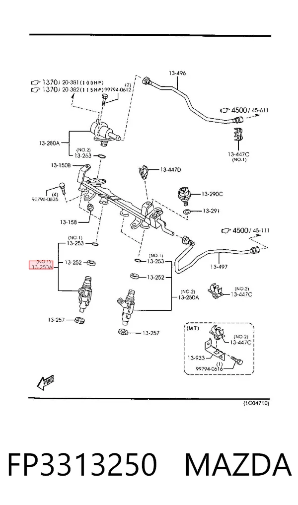 Injetor de injeção de combustível FP3313250 Mazda