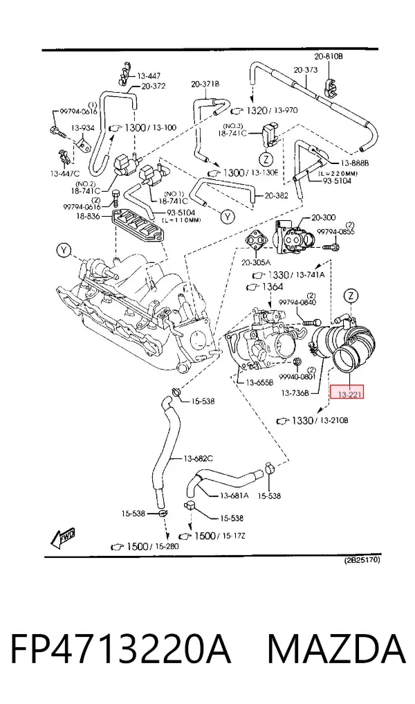 Cano derivado de ar do medidor de consumo do ar FP4713220A Mazda