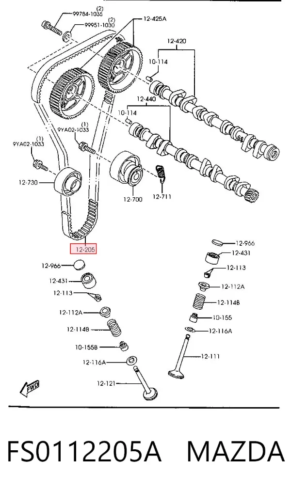 Correia do mecanismo de distribuição de gás FS0112205A Mazda