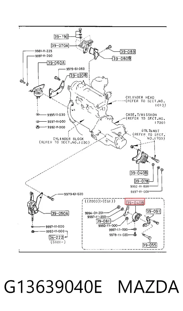 Coxim (suporte) traseiro de motor Mazda 626 II