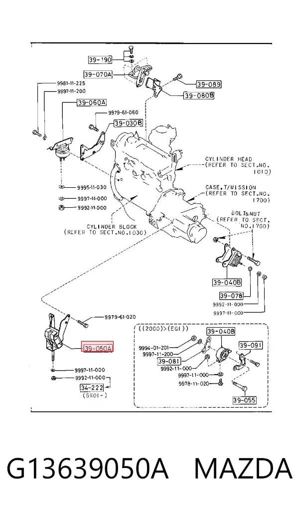 Coxim (suporte) dianteiro de motor G13639050A Mazda