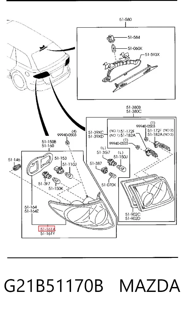 Lanterna traseira direita externa G21B51170B Mazda