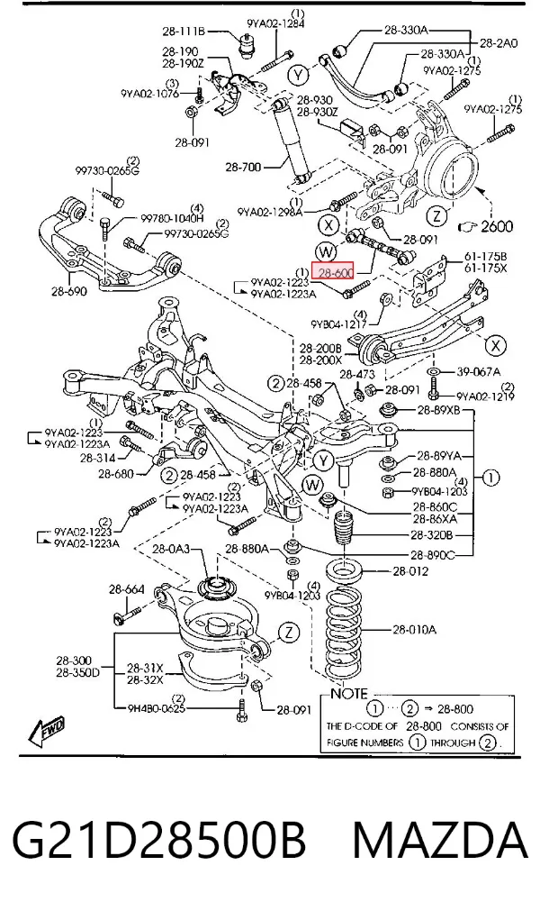 Barra transversal de suspensão traseira G21D28500B Mazda