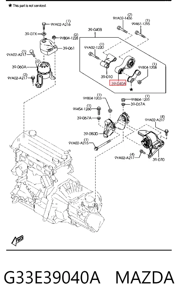 Coxim (suporte) traseiro de motor G33E39040A Mazda