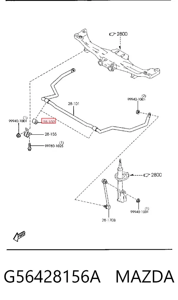 Bucha de estabilizador traseiro G56428156A Mazda