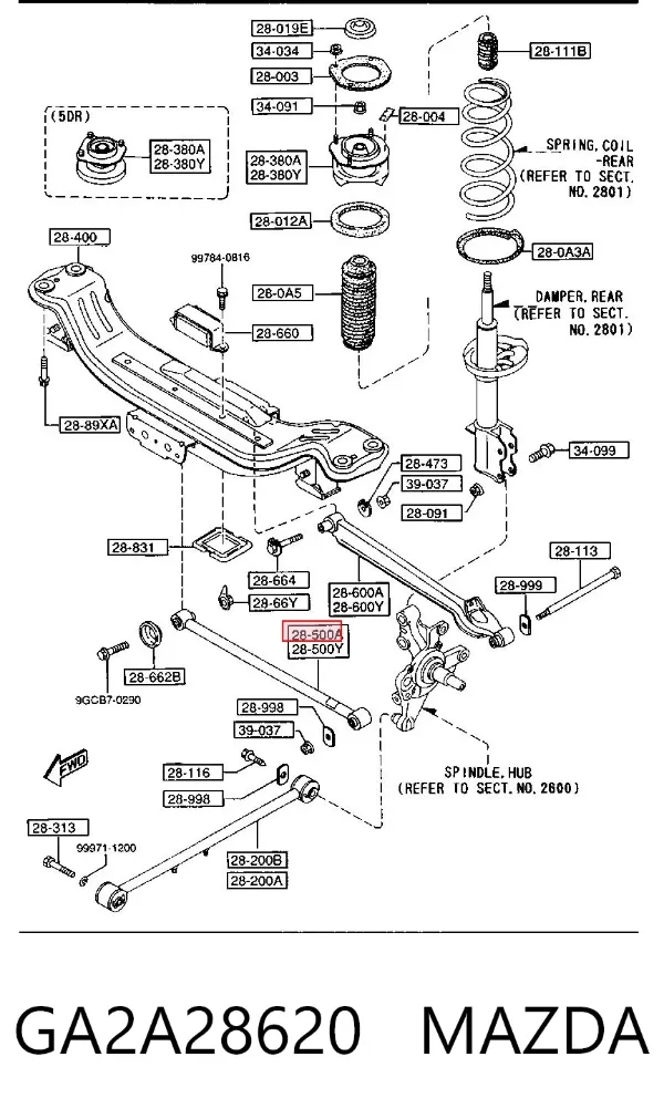 Barra transversal de suspensão traseira GA2A28620 Mazda
