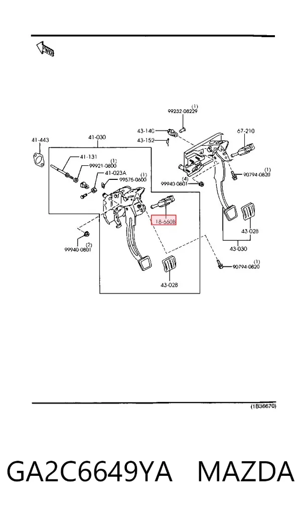 Sensor de posição de pedal de embraiagem GA2C6649YA Mazda