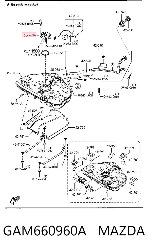 Sensor do nível de combustível no tanque GAM660960A Mazda