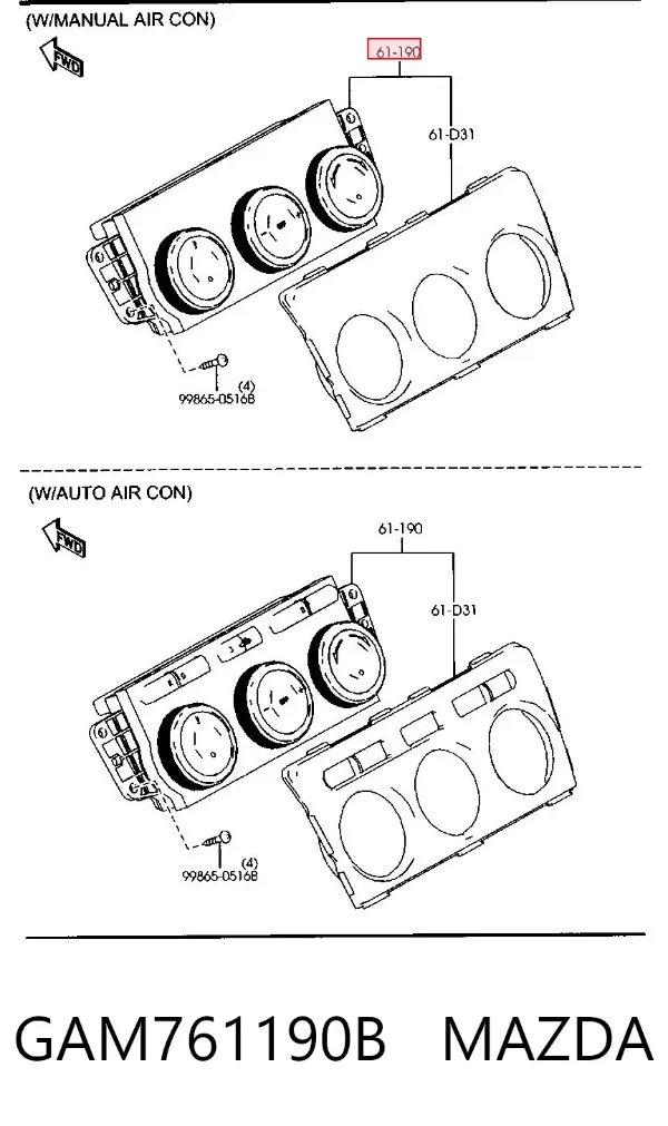 Unidade de controlo dos modos de aquecimento/condicionamento GAM761190B Mazda