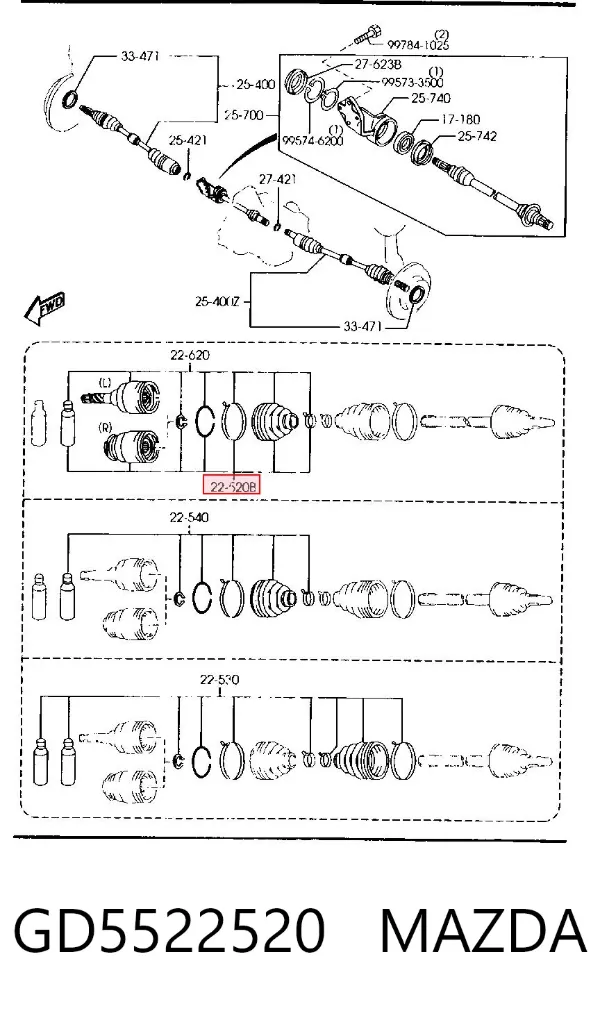 Junta homocinética interna dianteira direita GD5522520 Mazda