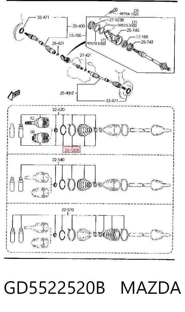 Junta homocinética interna dianteira direita GD5522520B Mazda