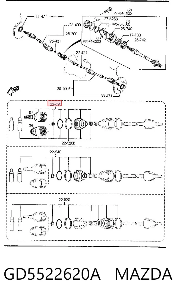 Junta homocinética interna dianteira esquerda GD5522620A Mazda
