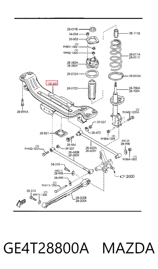 Viga de suspensão traseira (plataforma veicular) GE4T28800A Mazda