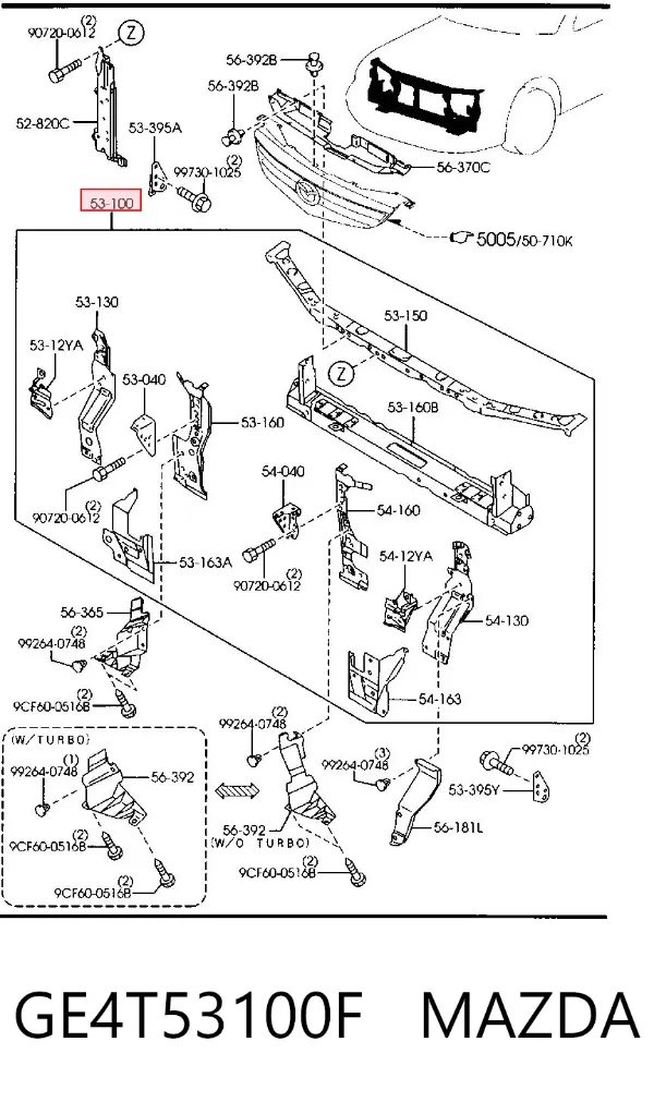 Suporte do radiador montado (painel de montagem de fixação das luzes) Mazda 626 V