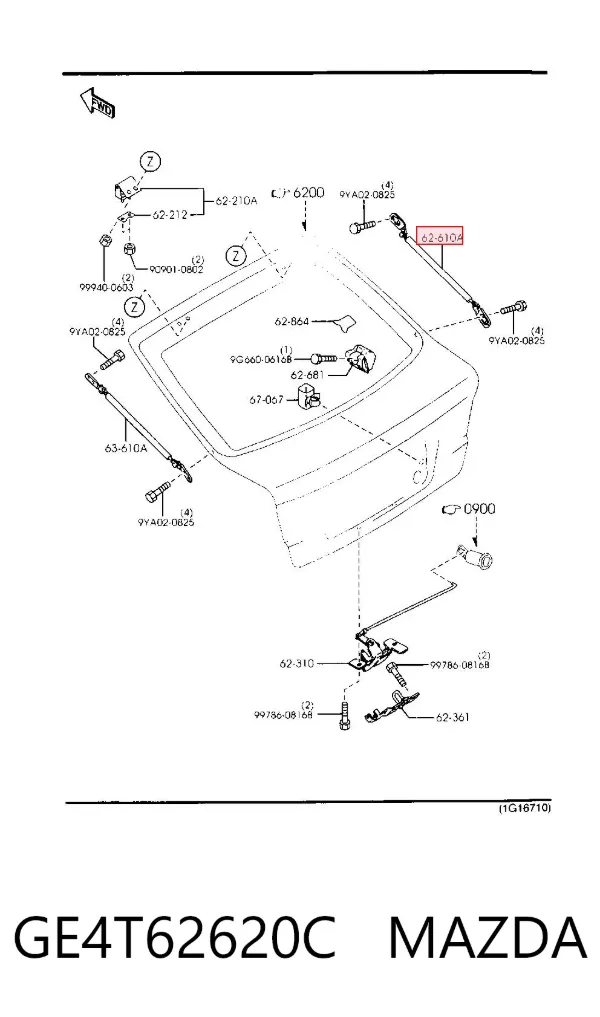 Amortecedor de tampa de porta-malas (de 3ª/5ª porta traseira) GE4T62620C Mazda
