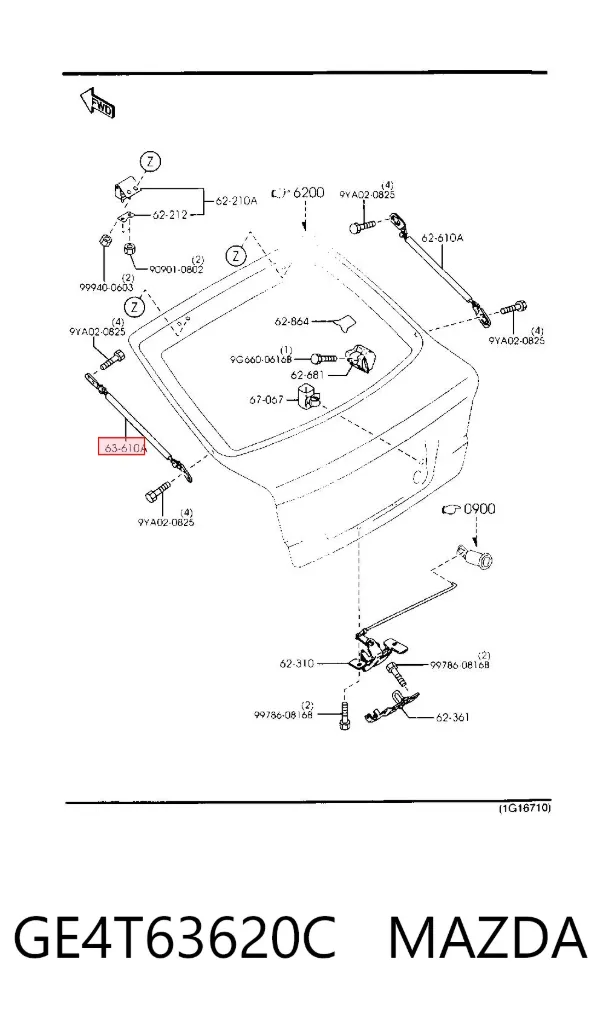 Amortecedor de tampa de porta-malas (de 3ª/5ª porta traseira) GE4T63620C Mazda