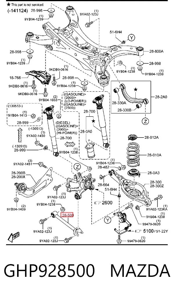Braço oscilante de suspensão traseira transversal GHP928500 Mazda