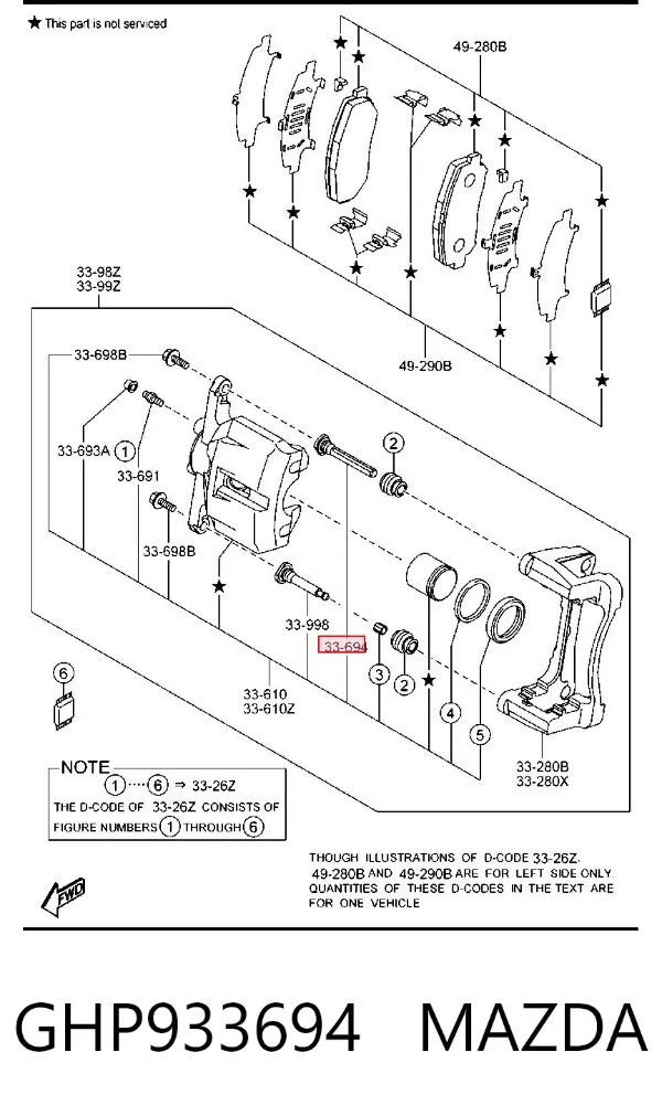 Guia superior de suporte dianteiro GHP933694 Mazda