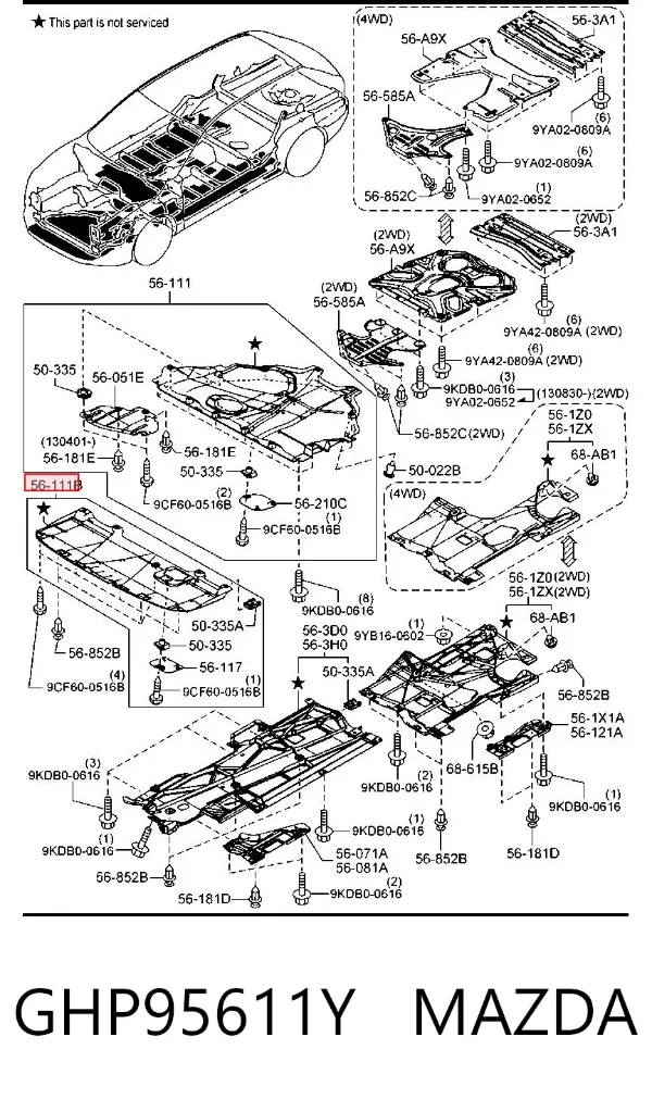 Proteção de motor dianteira GHP95611Y Mazda
