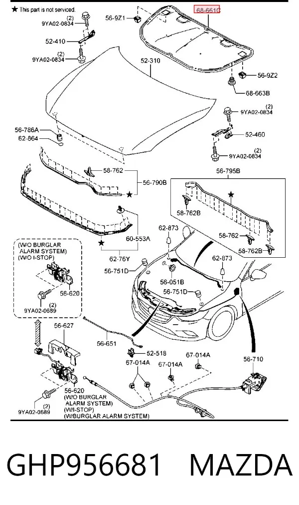 Isolamento de ruído da capota Mazda 6 GJ, GL