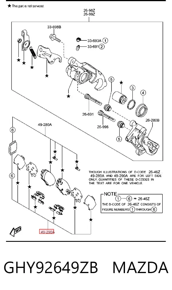 Kit de molas de fixação de sapatas de disco traseiras GHY92649ZB Mazda