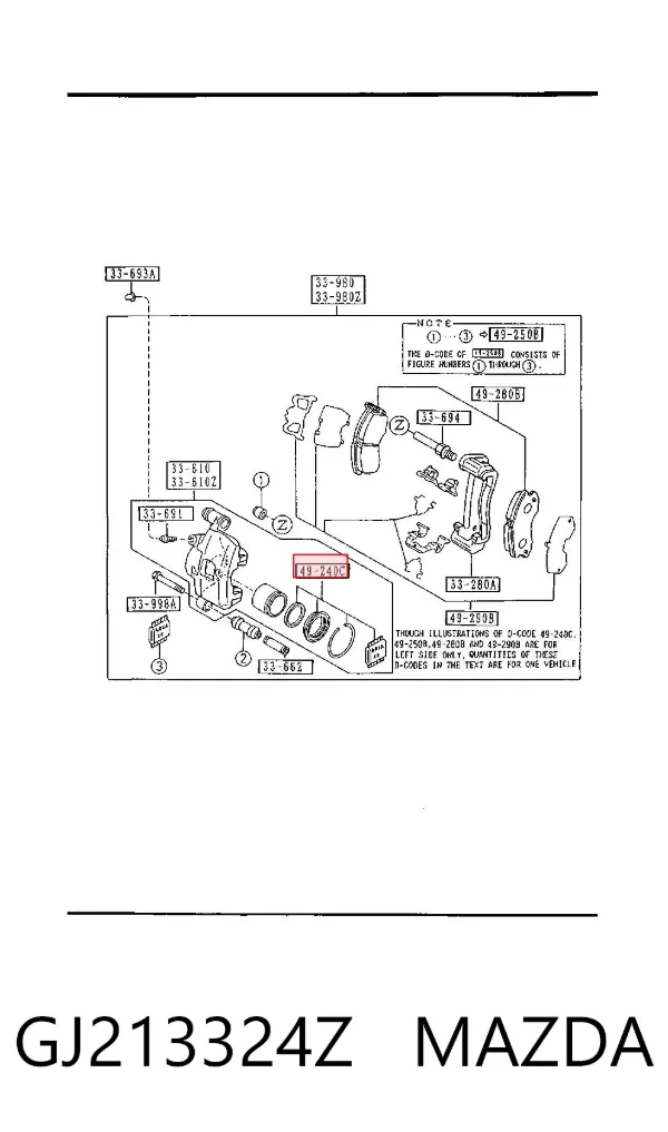 Kit de reparação de suporte do freio dianteiro GJ213324Z Mazda
