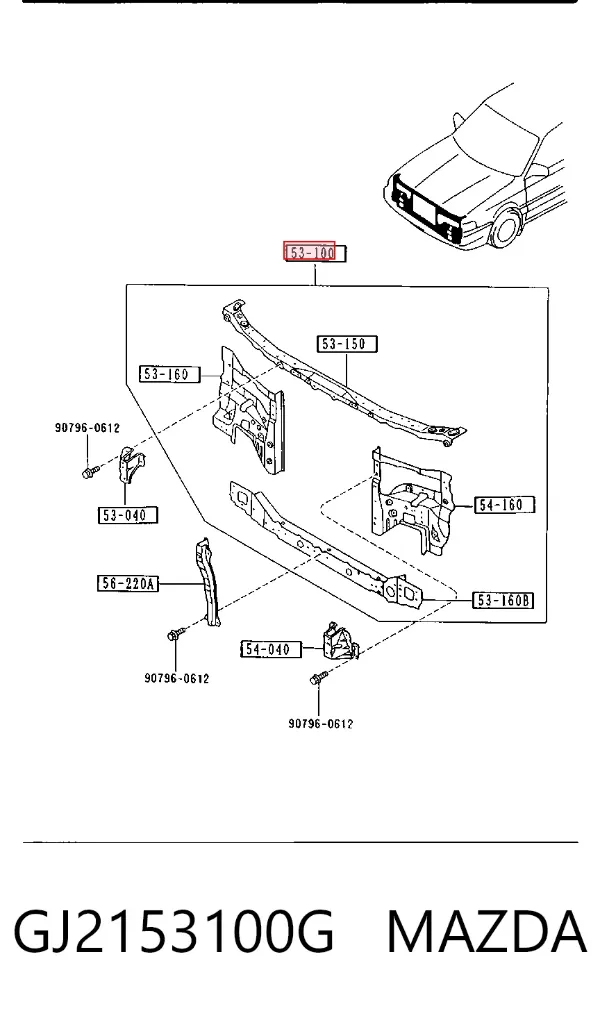Suporte do radiador montado (painel de montagem de fixação das luzes) Mazda 626 III